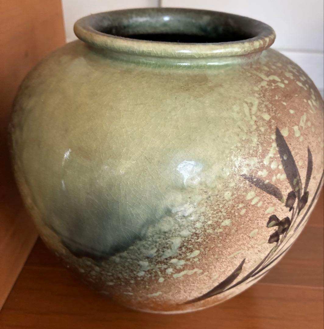 信楽焼￼木箱付き陶器花器花瓶 金彩豪華　明治印