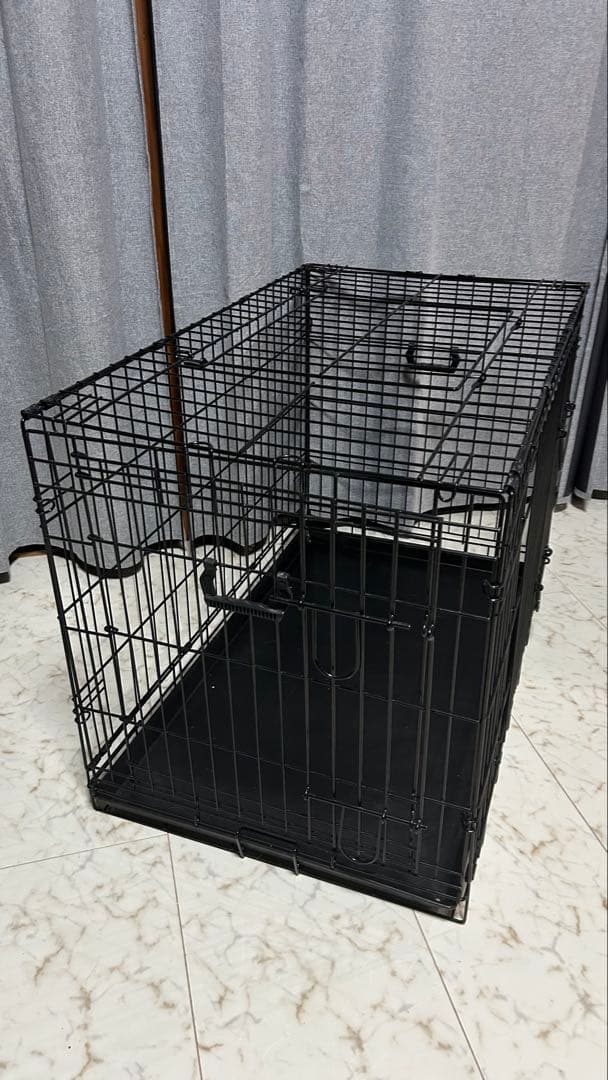 折りたたみ式犬用ケージ 黒 3ドア　横幅91cm x 奥行き50x高さ64cm