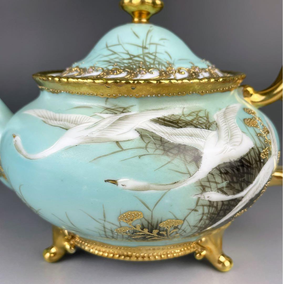 【訳あり】オールドノリタケ フライングスワン 脚付きティーポット ジュエル