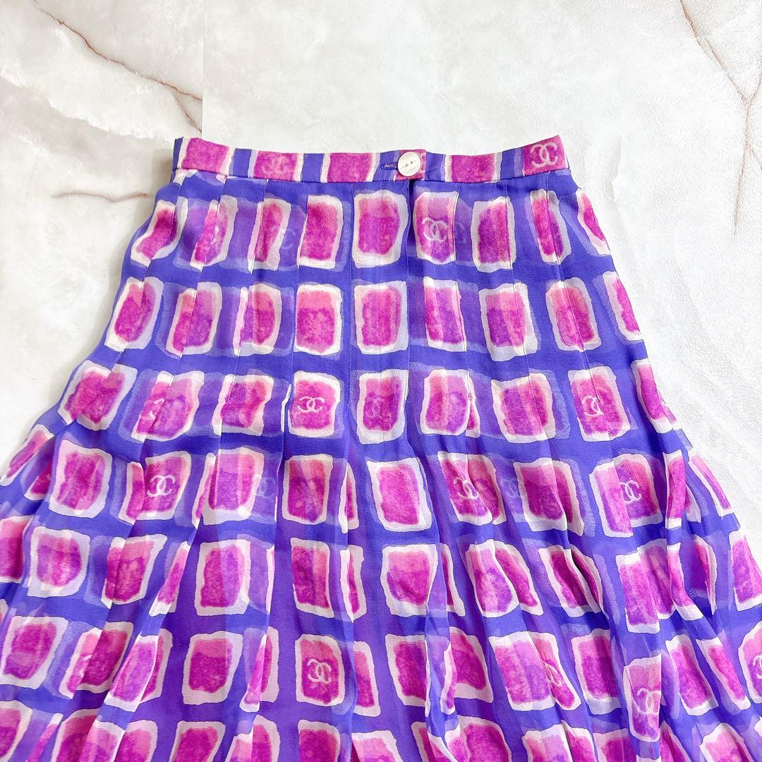 CHANEL シャネル　ココマーク　総柄　スカート　パープル　38