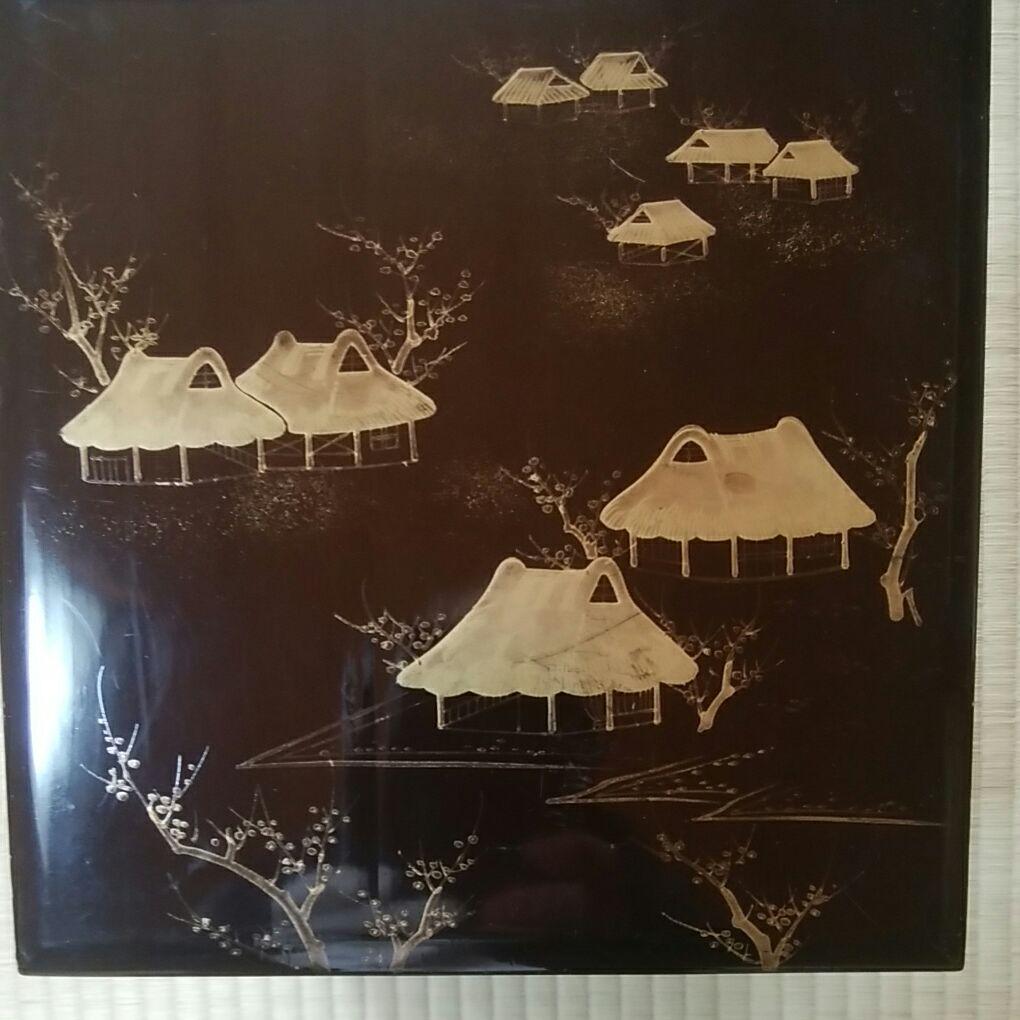 136骨董品　蒔絵漆器　4段重箱　山水図