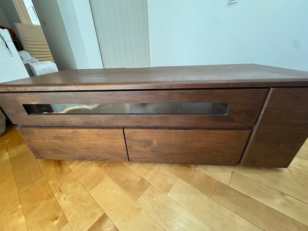 ダークブラウン テレビボード ガラスパネル付き