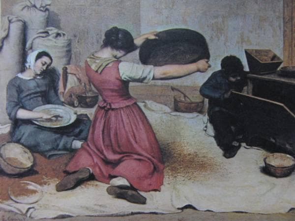 ギュスターヴ・クールベ、【麦を篩にかける女たち】、希少な額装用画集より