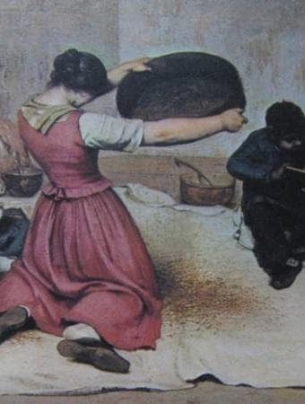 ギュスターヴ・クールベ、【麦を篩にかける女たち】、希少な額装用画集より