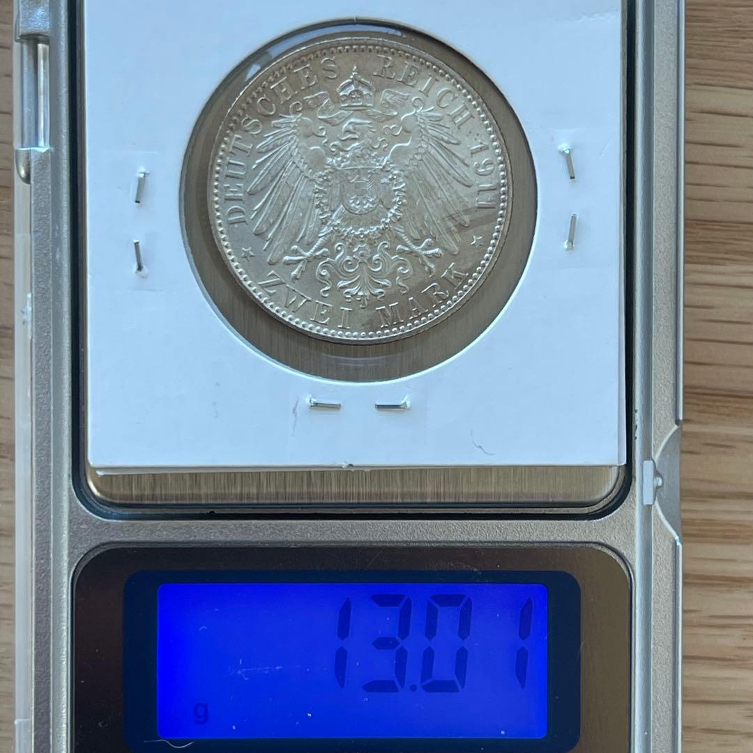 【美品】1911年 ドイツ 2マルク 銀貨