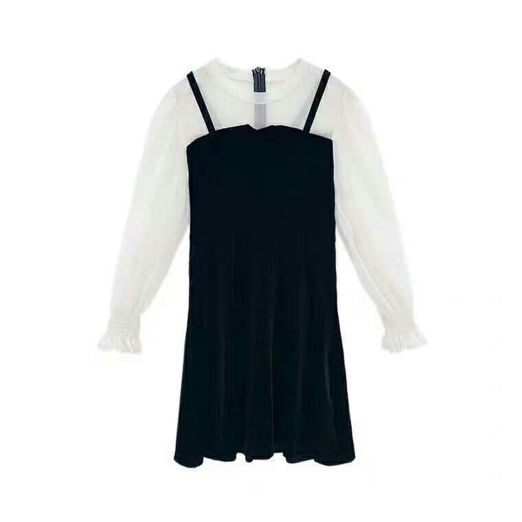 2020新しいフレンチショートロングスリーブレースドレス