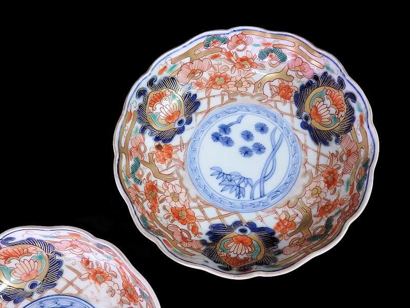 古伊万里　金襴手　松竹に牡丹の図　膾皿 ２客　E939AS-CQr