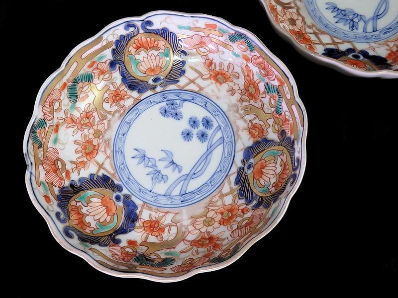 古伊万里　金襴手　松竹に牡丹の図　膾皿 ２客　E939AS-CQr