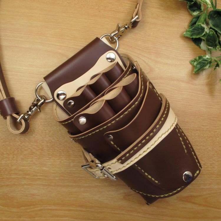 ブラウン＆ナチュラル　６丁　革ベルト付　本革シザーケース　SCL-150/CBB