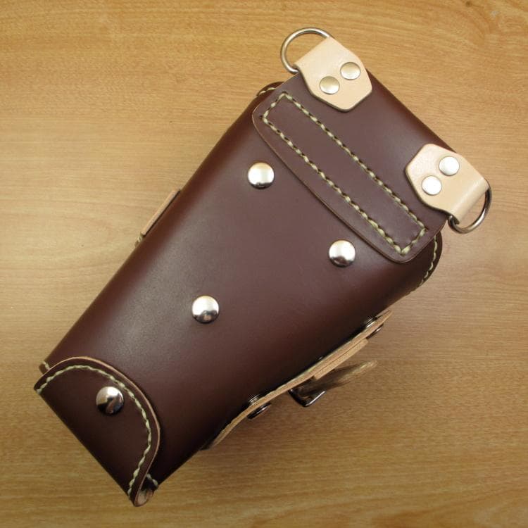 ブラウン＆ナチュラル　６丁　革ベルト付　本革シザーケース　SCL-150/CBB