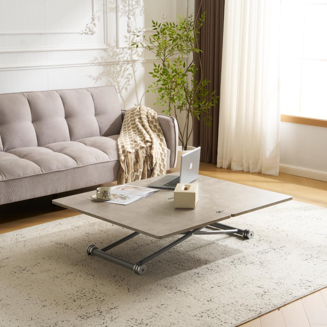 超人気！多用途テーブル 2倍に広がるガス圧昇降テーブル GRAY