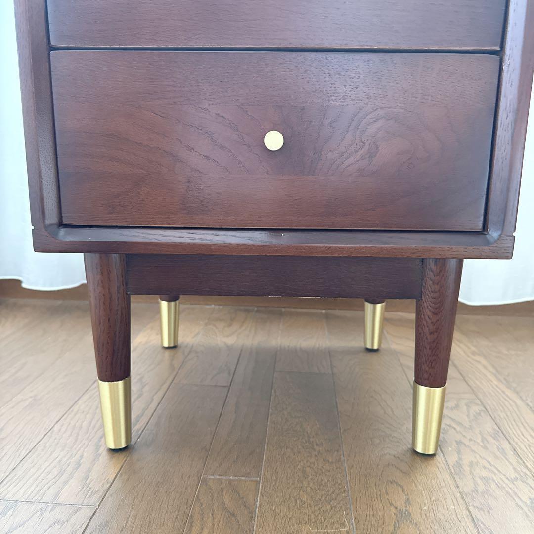 柴様 ② サイドテーブル　ナイトテーブル　組み立て不用　　オーク×ゴールド