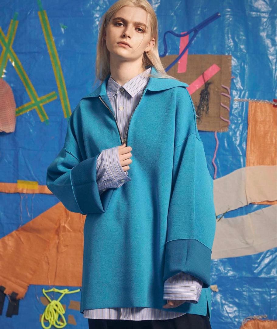 ダブルフェイスハーフジッププライムオーバーニットポロシャツ