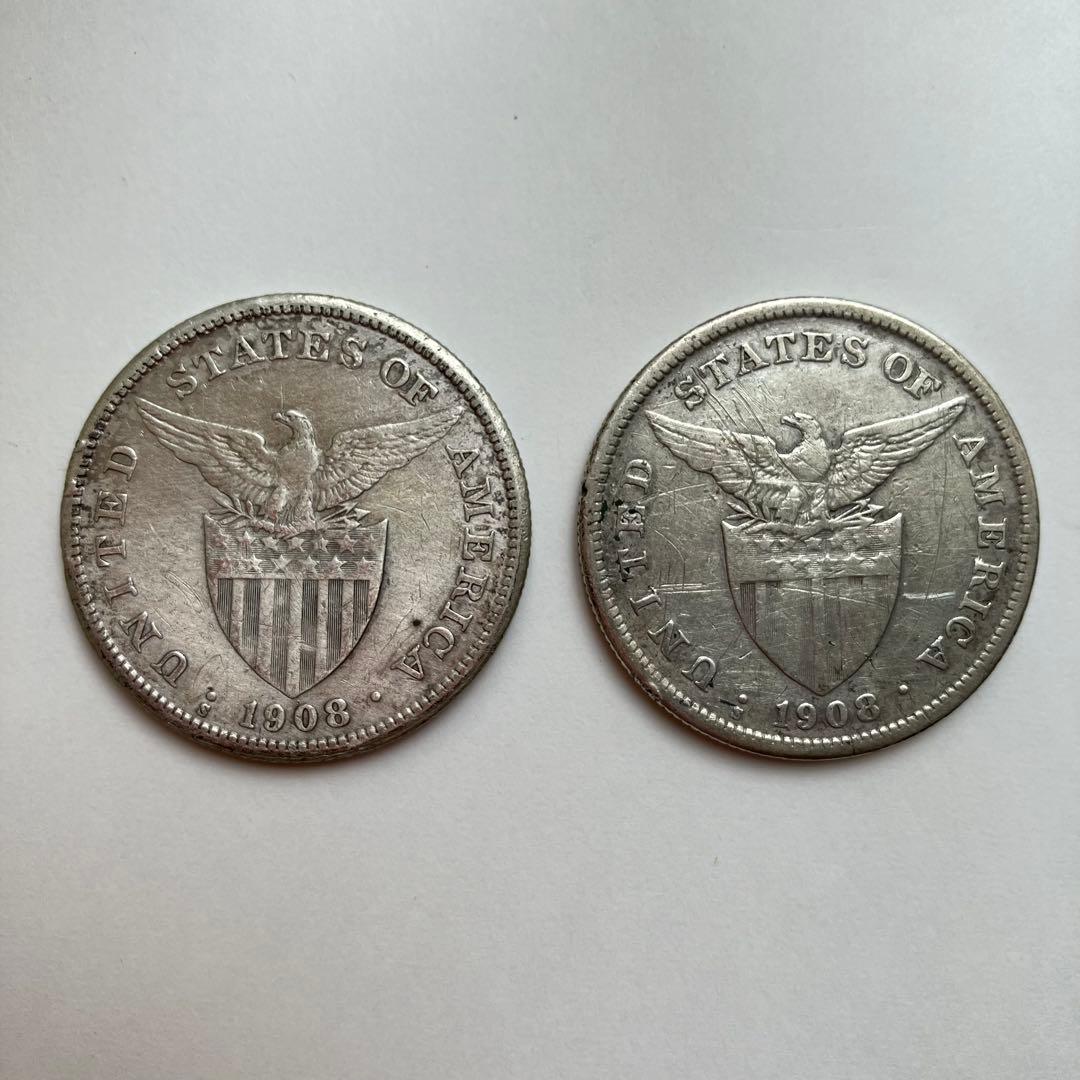 【軽部剛さま専用】1908年 フィリピン 1ペソ 通貨 2枚セット