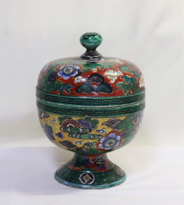 江戸後期　古九谷焼　蓋付菓子器　アンティーク0923