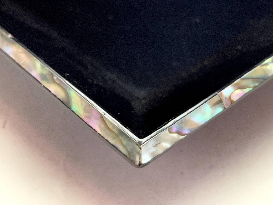 盆■黒塗螺鈿 青貝 四方盆 干菓子器 漆工芸 本漆 漆器 共箱 お茶道具 骨董品