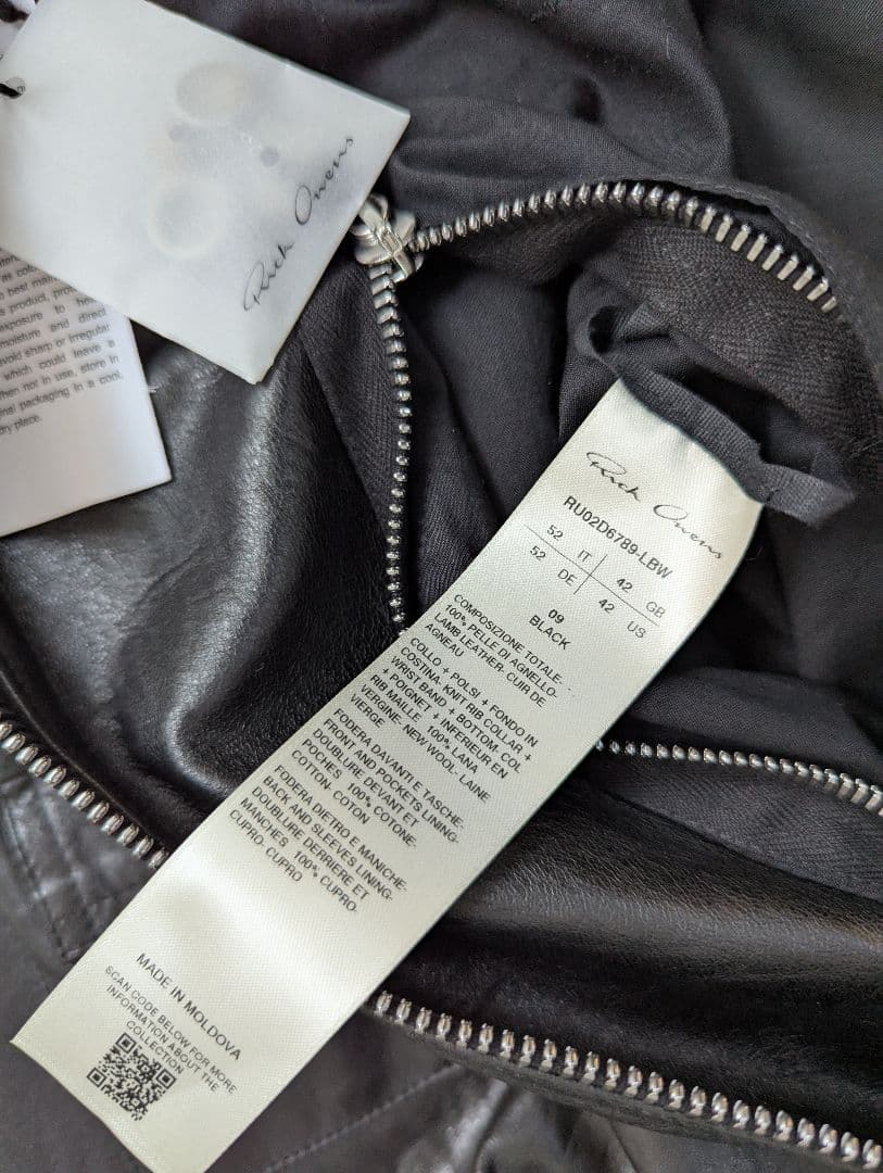 新品　2024F/W　リックオウエンス　クラシック　フライト　レザージャケット