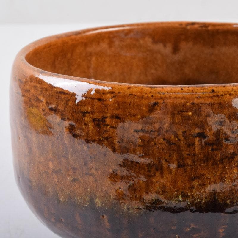 茶道具　大樋焼　中村長阿弥造　飴釉　大樋茶碗　共布共箱　V　8525