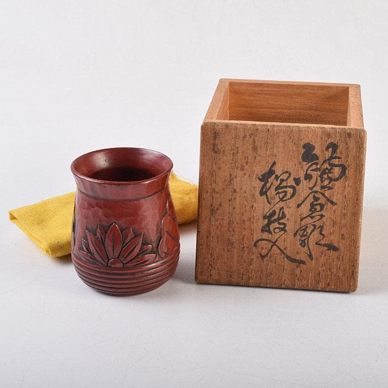 佐藤宗岳　鎌倉彫　花葉文　楊枝入　共箱　V　R9253