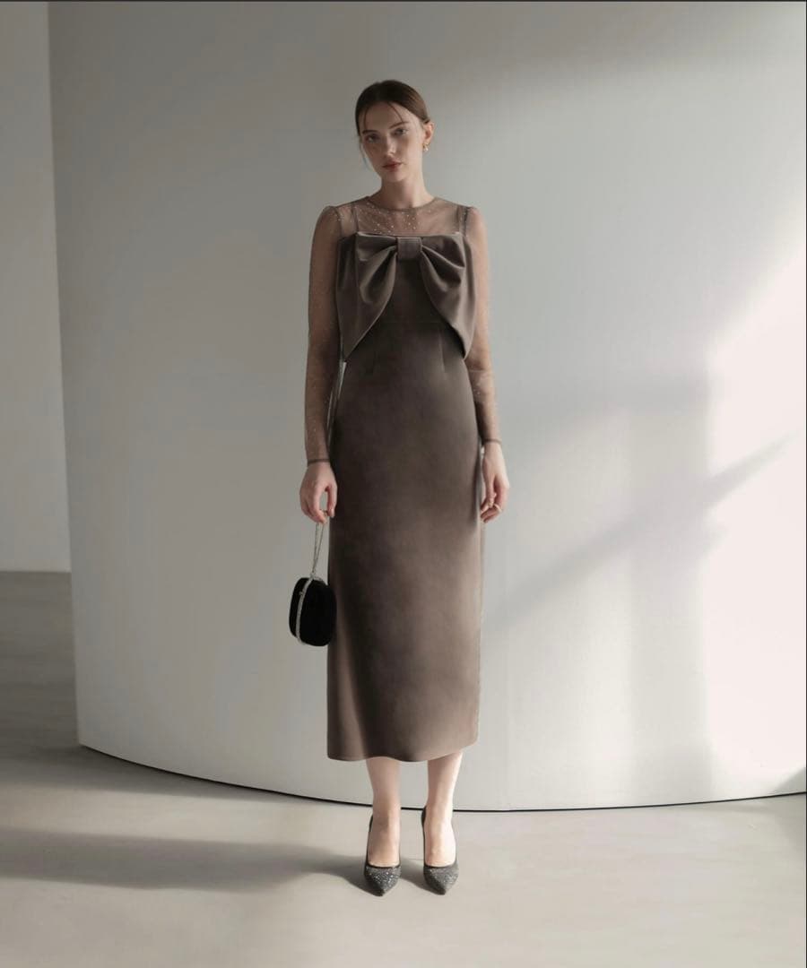 【LEJA】未使用タグ付き　2WAYリボンビスチェベロアIラインドレスワンピース