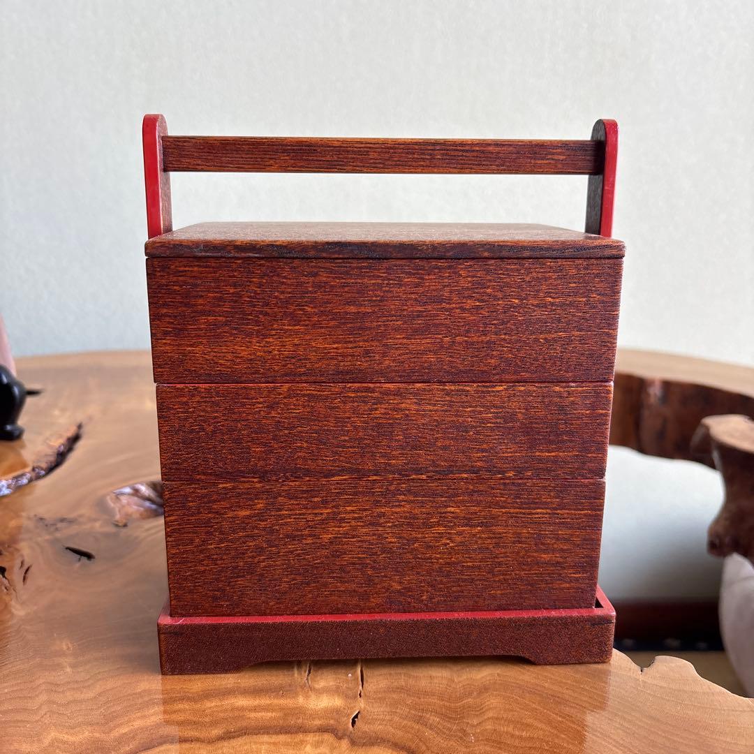 名門 平安 みの屋 美濃屋 木製 手提重箱 古道具 弁当箱 菓子器 共箱