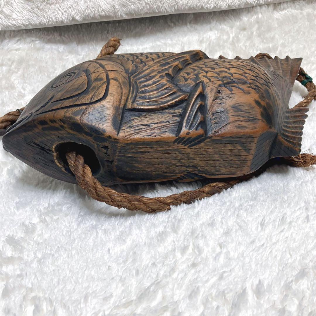 囲炉裏 自在鉤 横木 木彫り 鯛 古民具 レトロ 全長40cm 栄水刻 彫刻