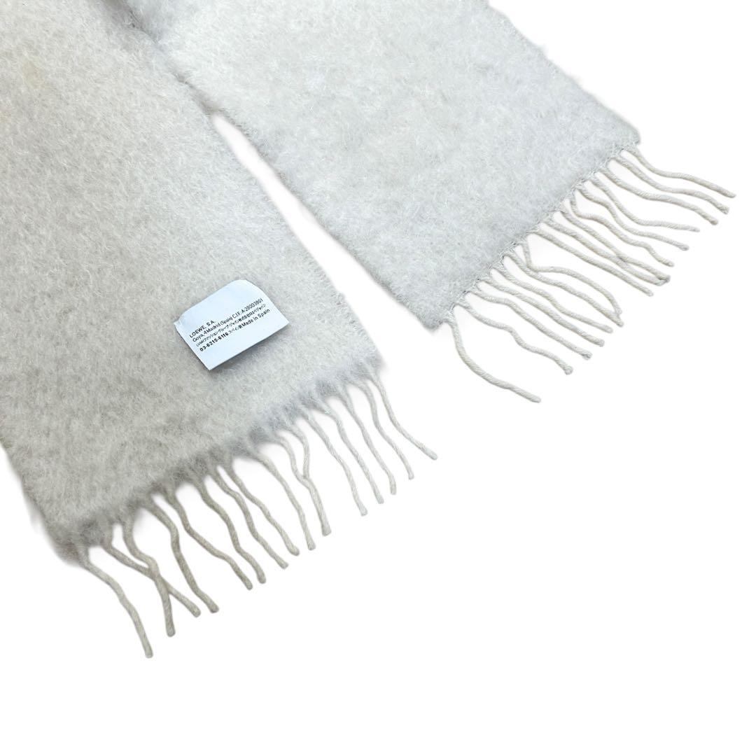 LOEWE ロエベ アナグラム マフラー アイボリー レザーロゴ モヘヤ