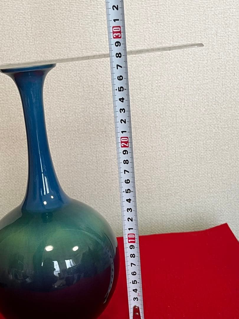 【特価】柳雨軒 三代 人間国宝 徳田八十吉（正彦銘）碧明釉 花生 T254