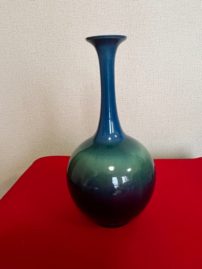 【特価】柳雨軒 三代 人間国宝 徳田八十吉（正彦銘）碧明釉 花生 T254