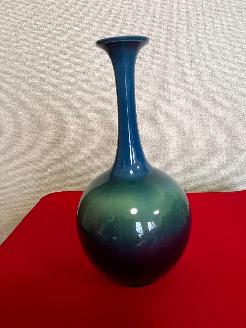 【特価】柳雨軒 三代 人間国宝 徳田八十吉（正彦銘）碧明釉 花生 T254