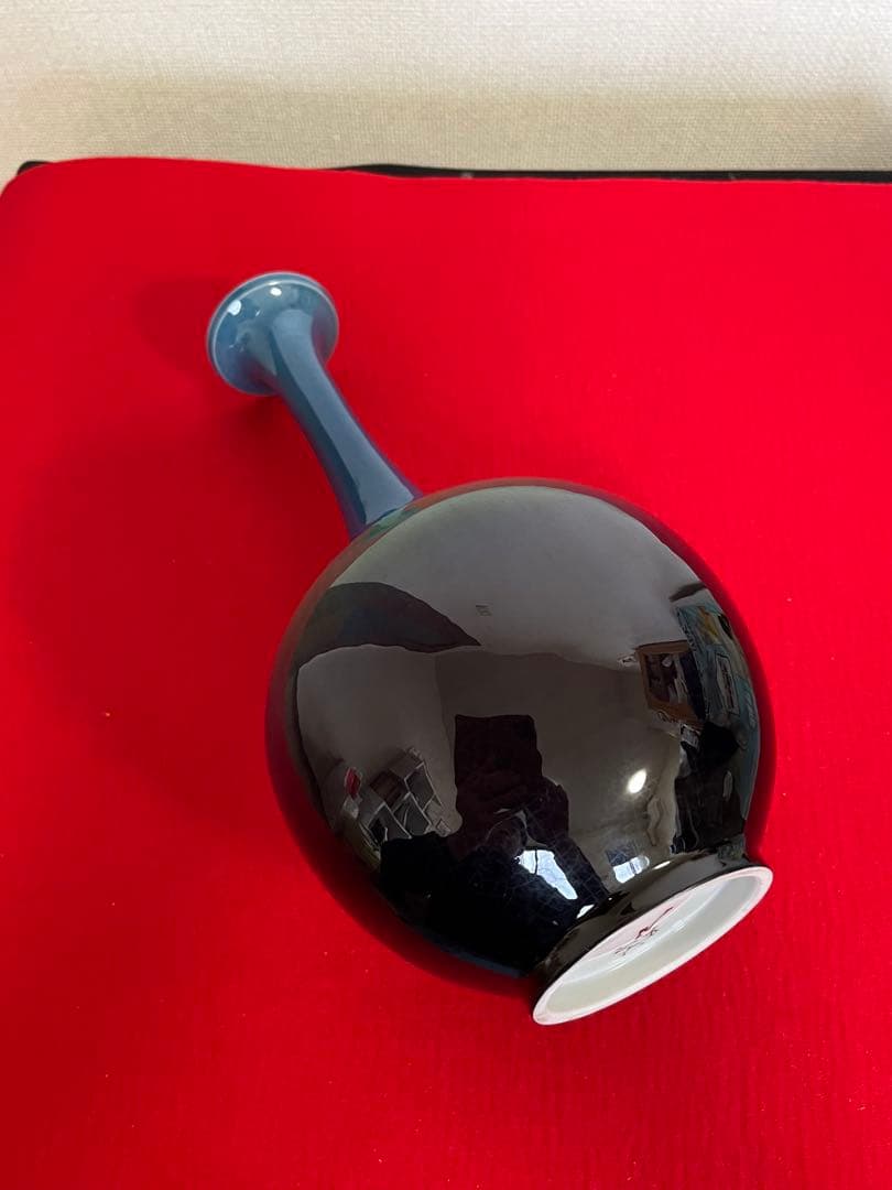 【特価】柳雨軒 三代 人間国宝 徳田八十吉（正彦銘）碧明釉 花生 T254