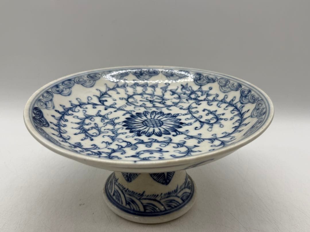 中国　染付　花卉紋高台皿　送料込み260122