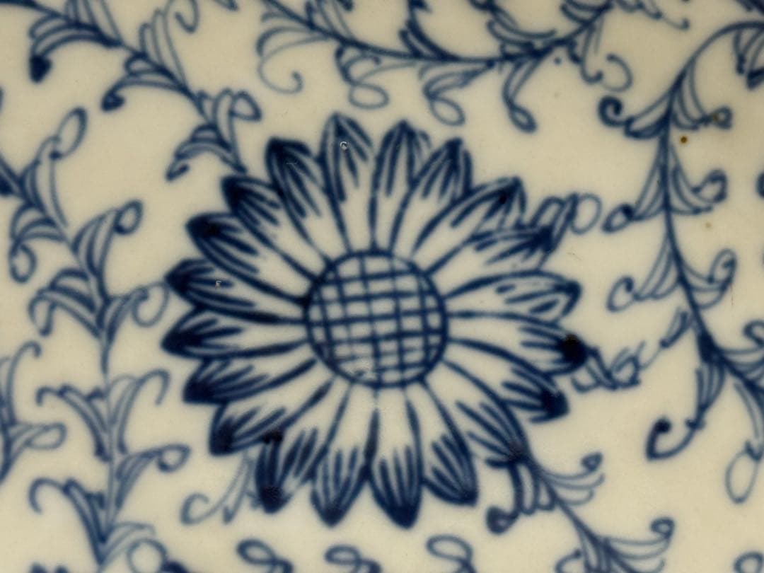 中国　染付　花卉紋高台皿　送料込み260122