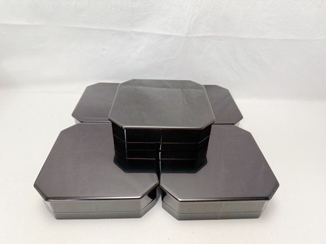 未使用 茶道具 木製 黒真塗 五段縁高重 元箱