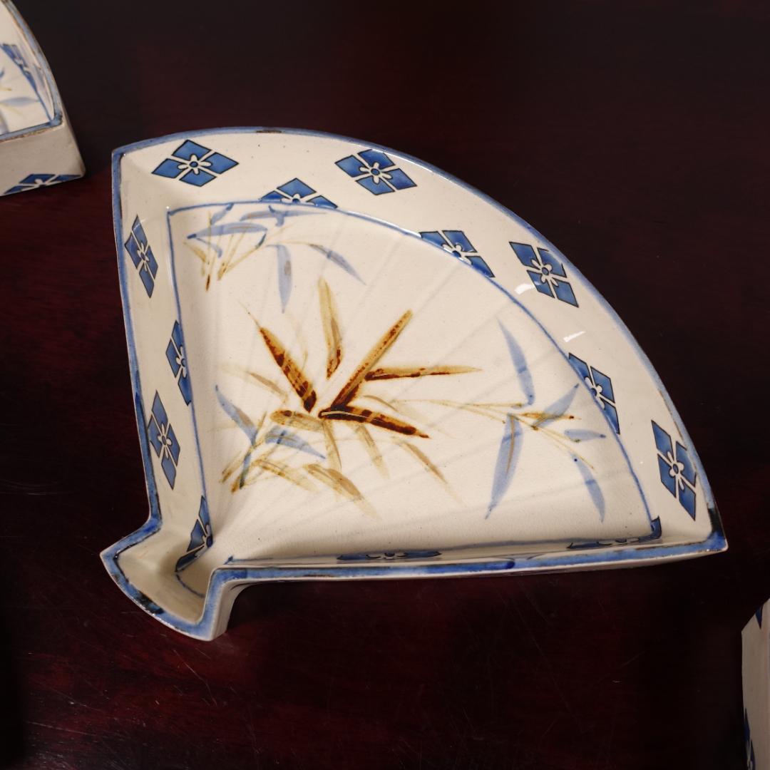 京焼 名工 宮永東山 色絵 図替 扇面 向付 5客