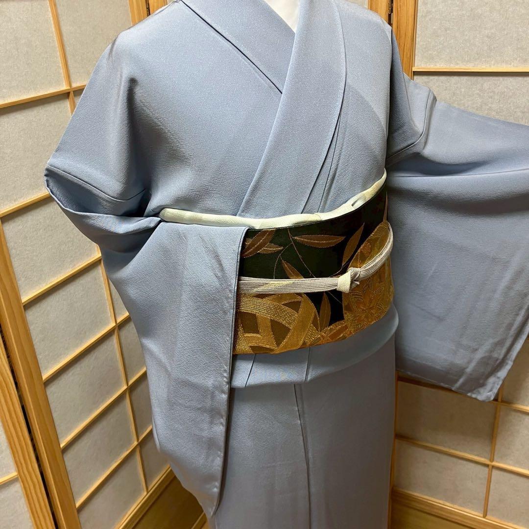 ［5790］色無地 美品 未使用 本草木染 証紙 一つ紋 剣片喰 正絹 着物 袷