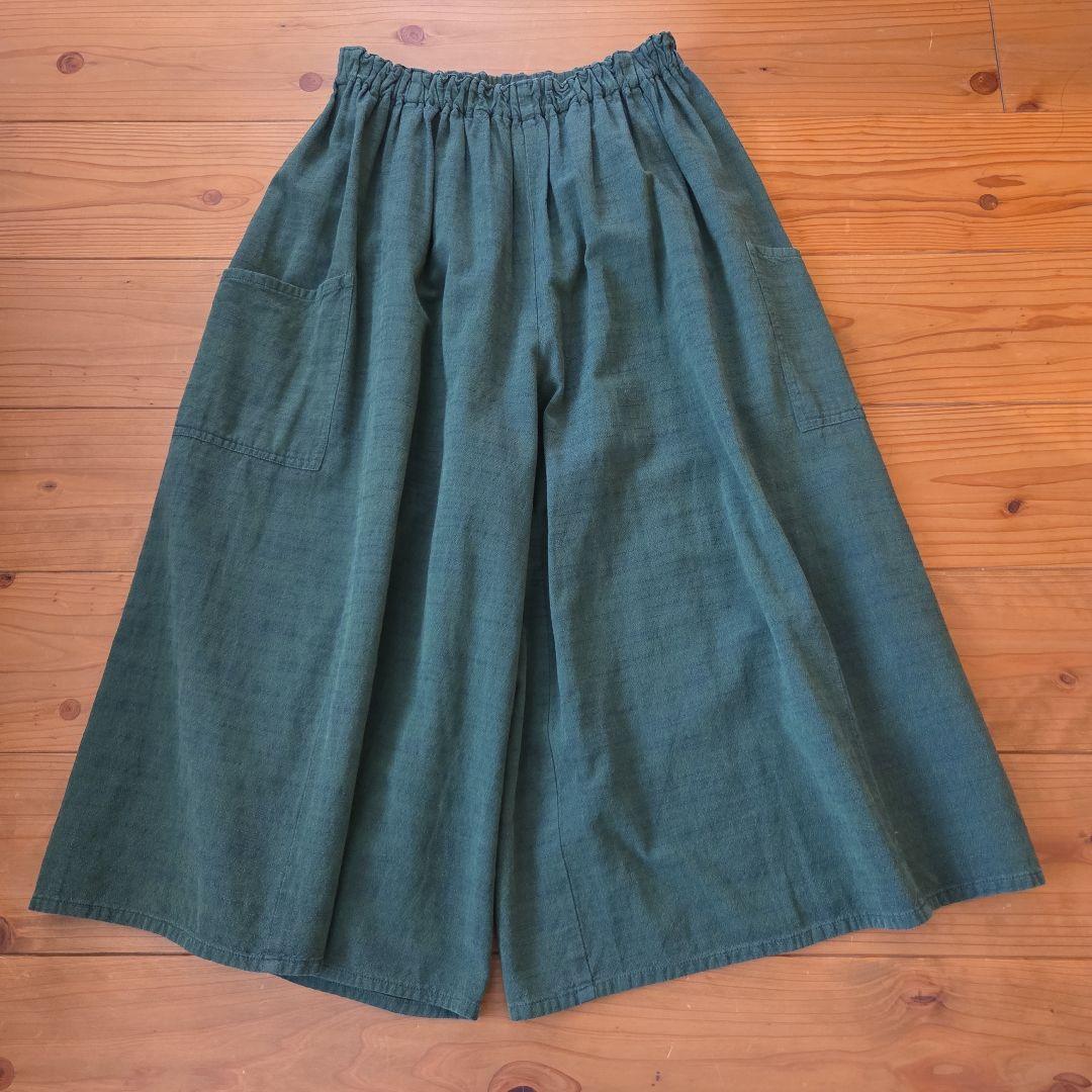 【美品】ヤンマ産業 会津木綿 キュロット グリーン ガウチョパンツ