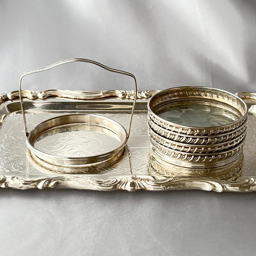 【純銀 / ガラス】ワイングラスコースター 4枚 スターリングシルバー ホルダー