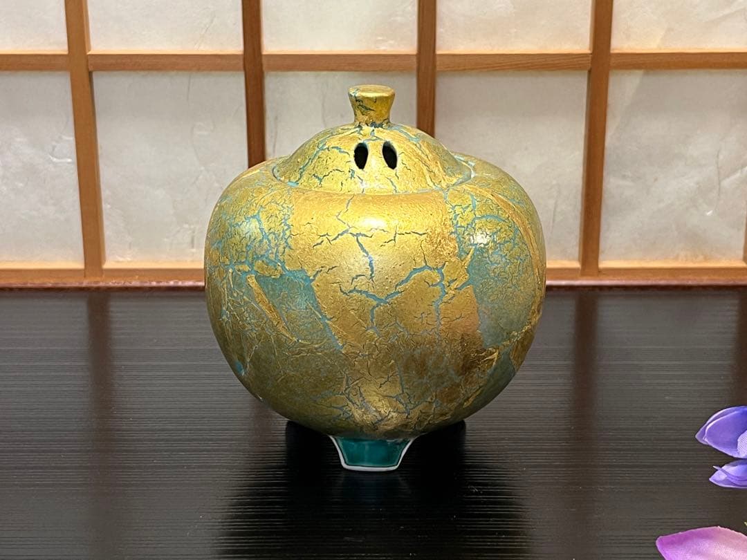 (ト9) 九谷焼 [北村 隆] 金彩香櫨　共箱　栞　美術工芸品　和モダン