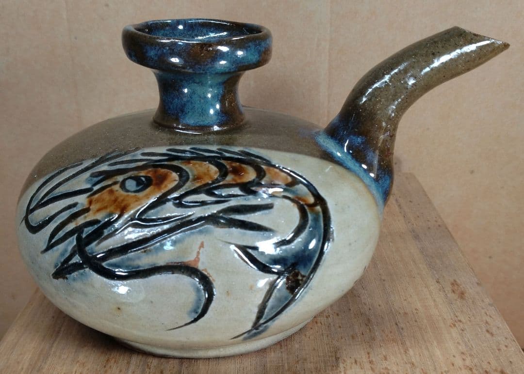 【本物保証】金城次郎 壷屋焼 カラカラ(笑魚エビ) 共箱 栞 人間国宝 美品