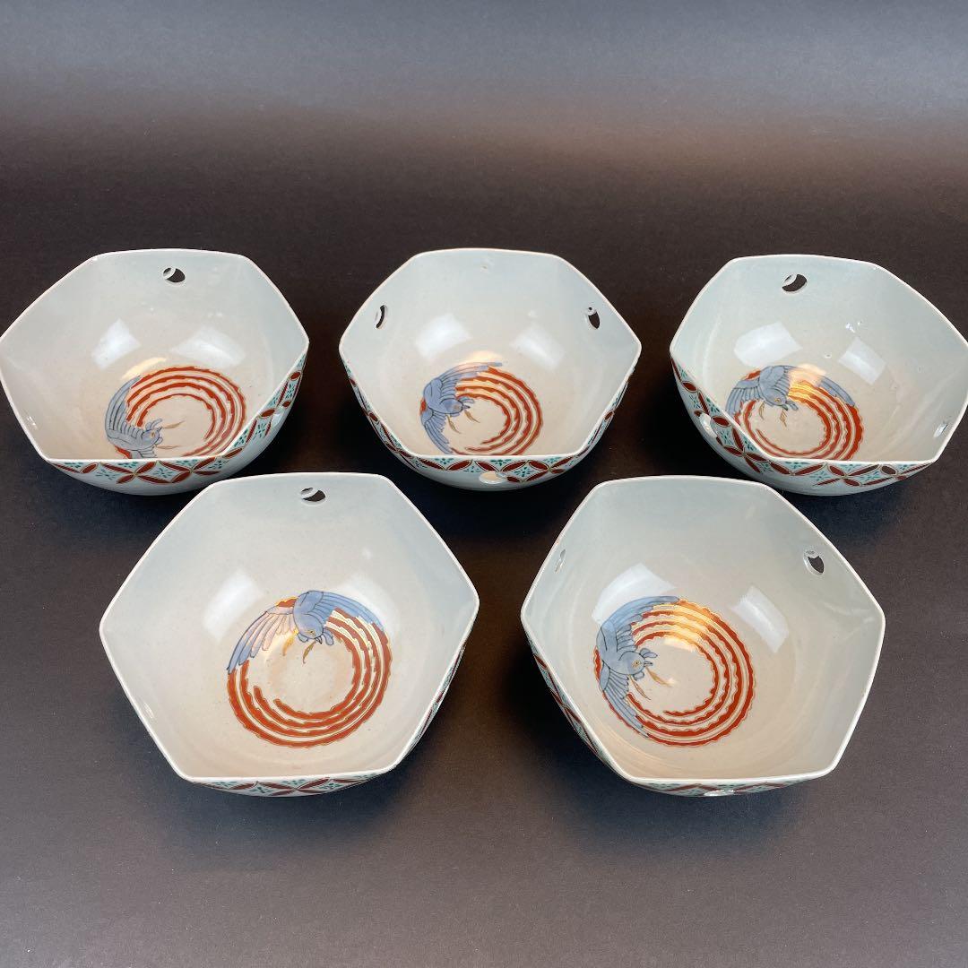 ★ 初代　中村梅山　亀甲紋向附　5客組み　★ 向付　茶道具　陶器