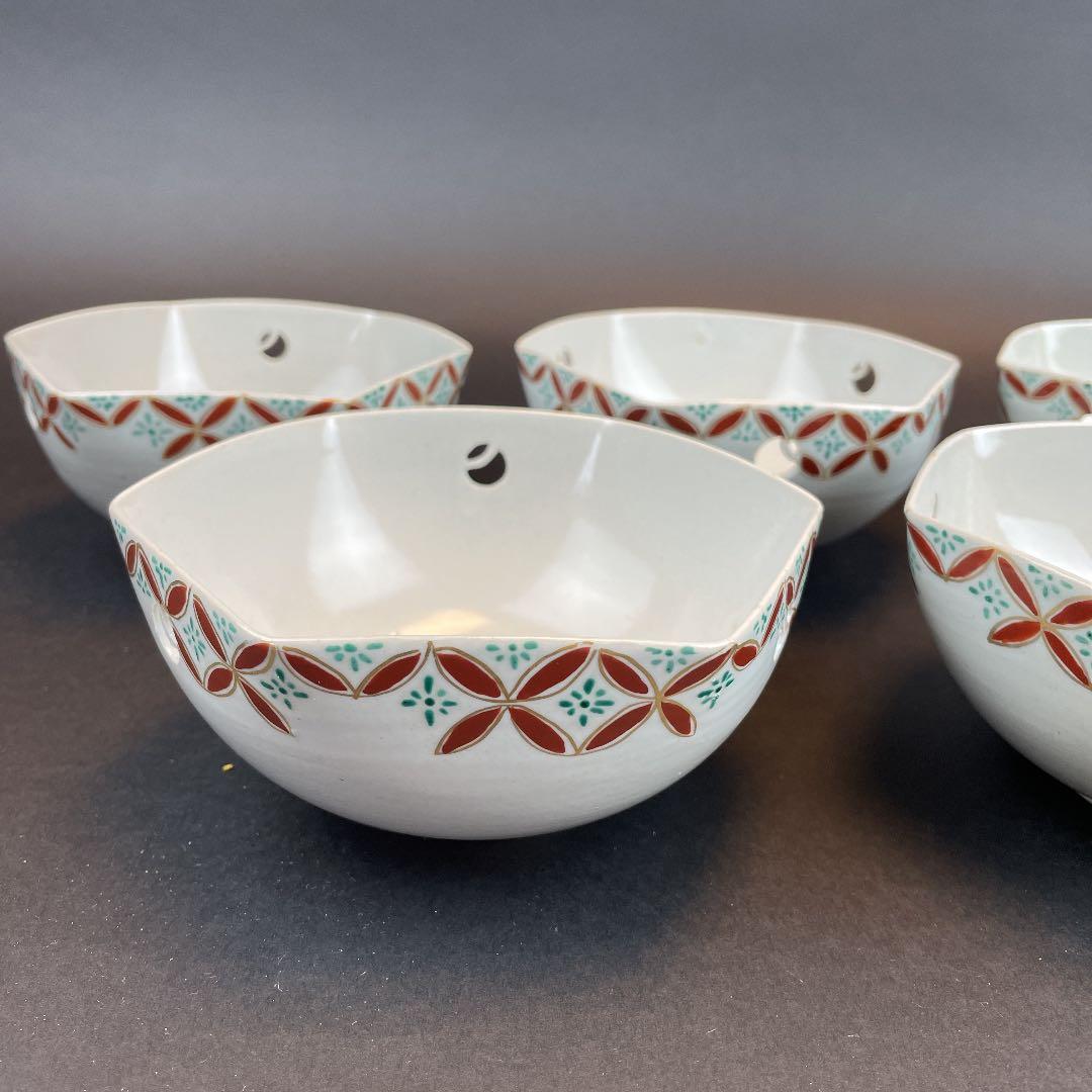 ★ 初代　中村梅山　亀甲紋向附　5客組み　★ 向付　茶道具　陶器