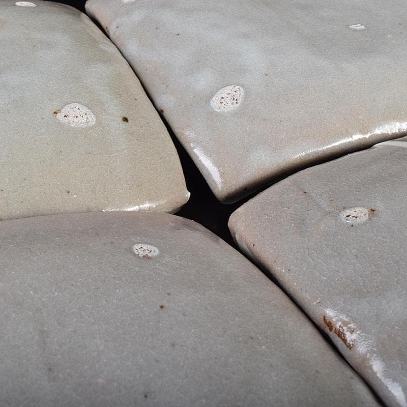 志野焼　虎渓山　水月窯　雲綿手　角皿　四客　共箱　V　R7624