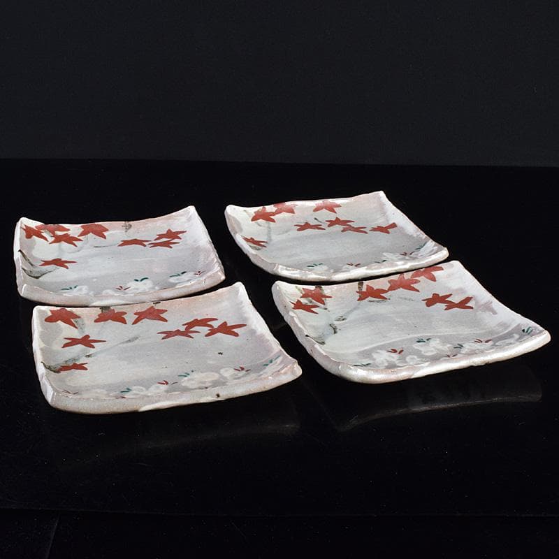 志野焼　虎渓山　水月窯　雲綿手　角皿　四客　共箱　V　R7624