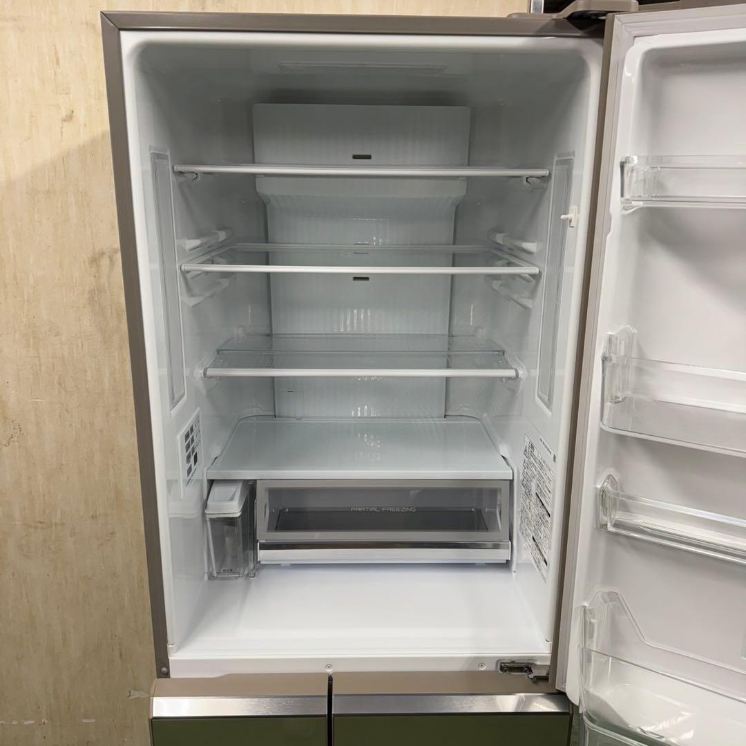 91 大型冷蔵庫　400L強　右開き　自動製氷機付　美品　家庭向　ガラストップ
