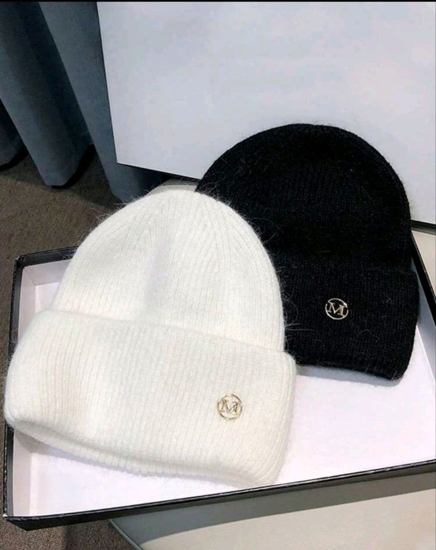 ウールニット帽 2個セット ホワイト・ブラック