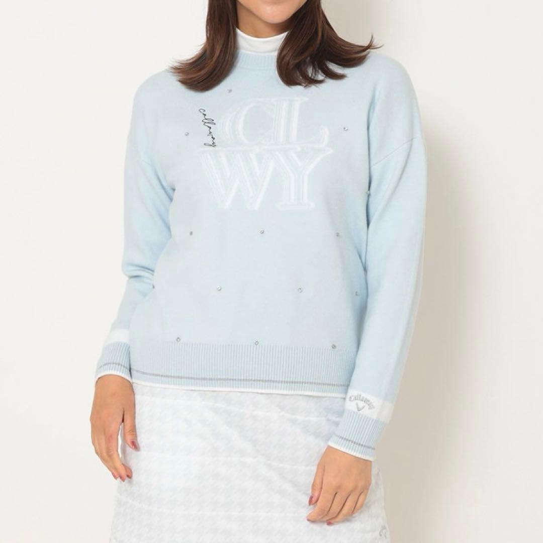 キャロウェイ　クルーネック長袖ラインストーン付きニット