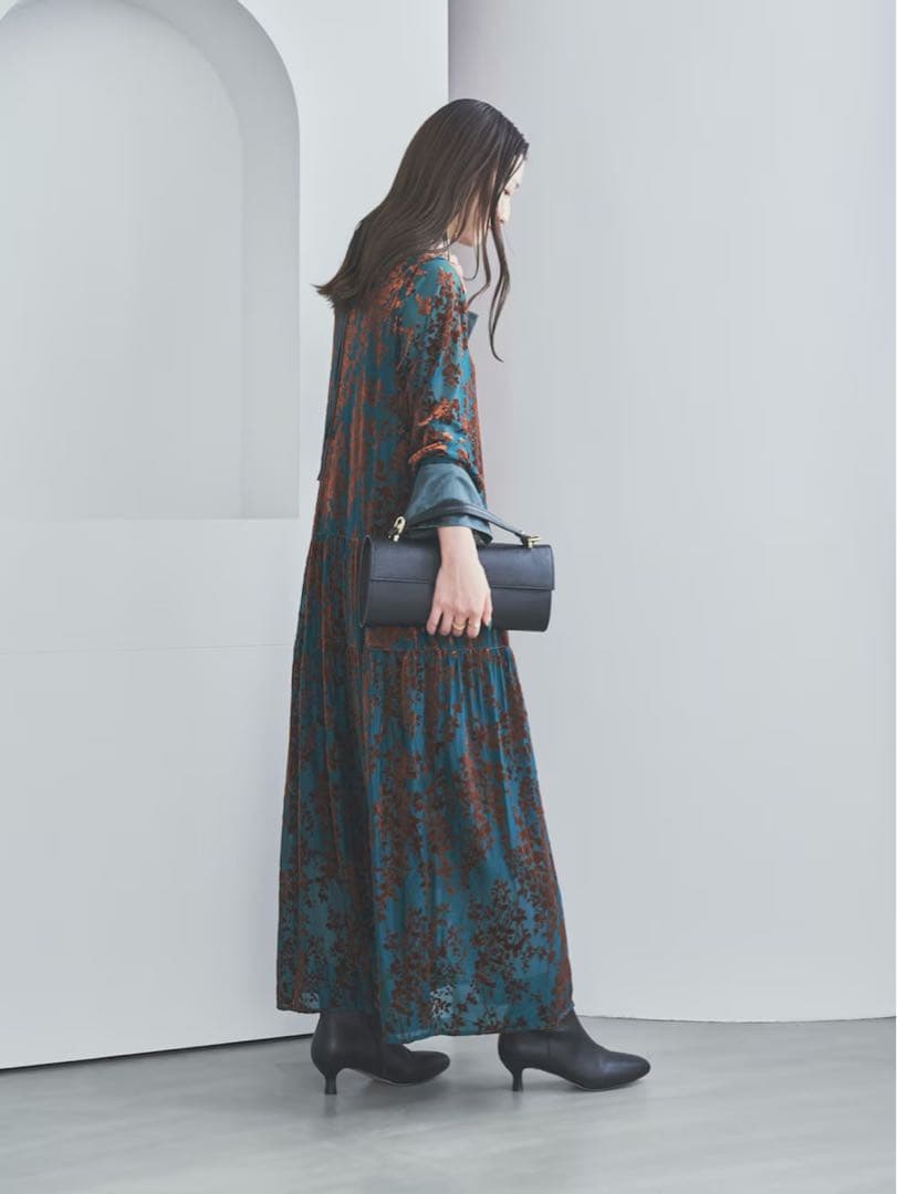 ROSSO フロッキープリントティアードワンピース