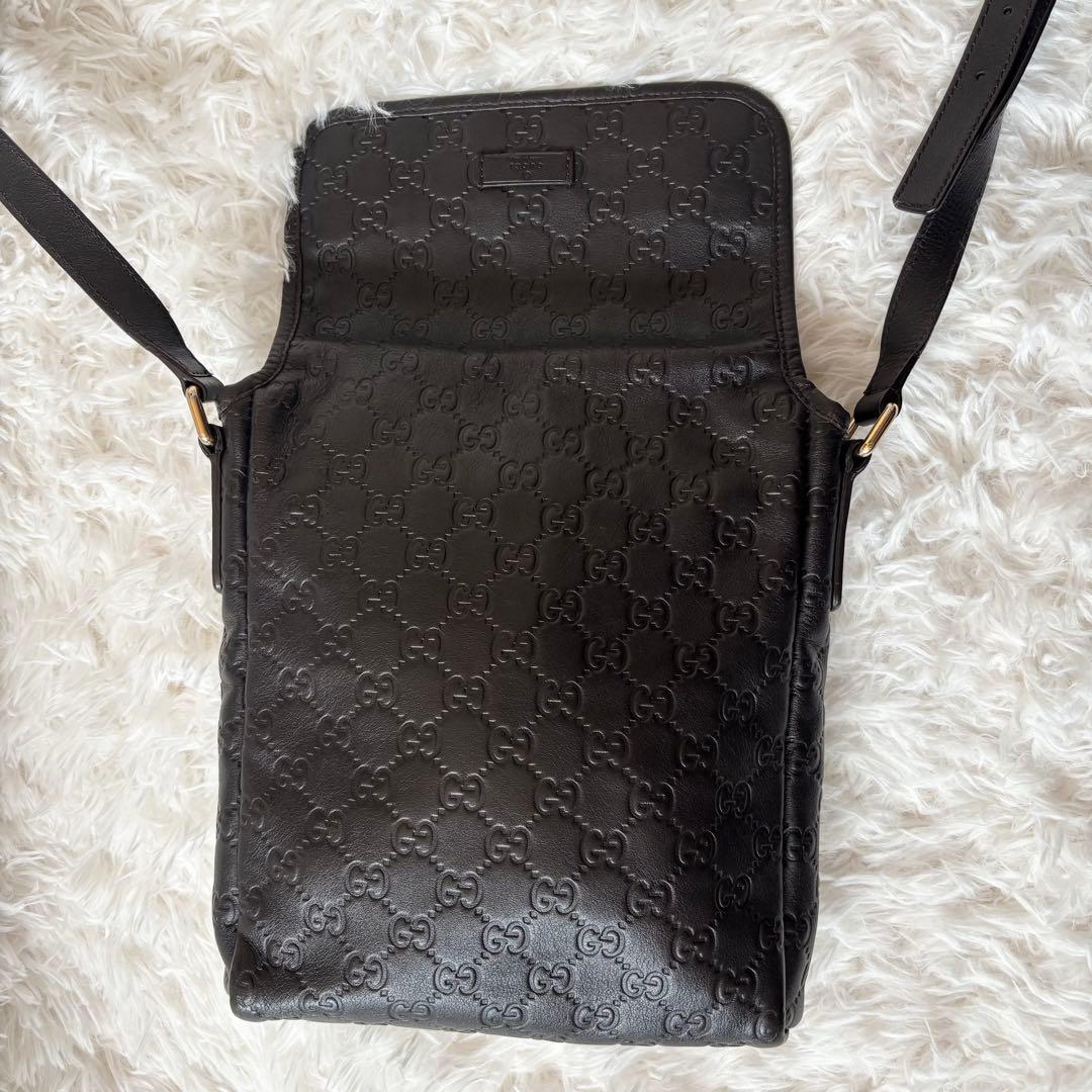 ✨美品✨グッチ ショルダーバッグ GG柄 レザー 裏地総柄 ブラウン