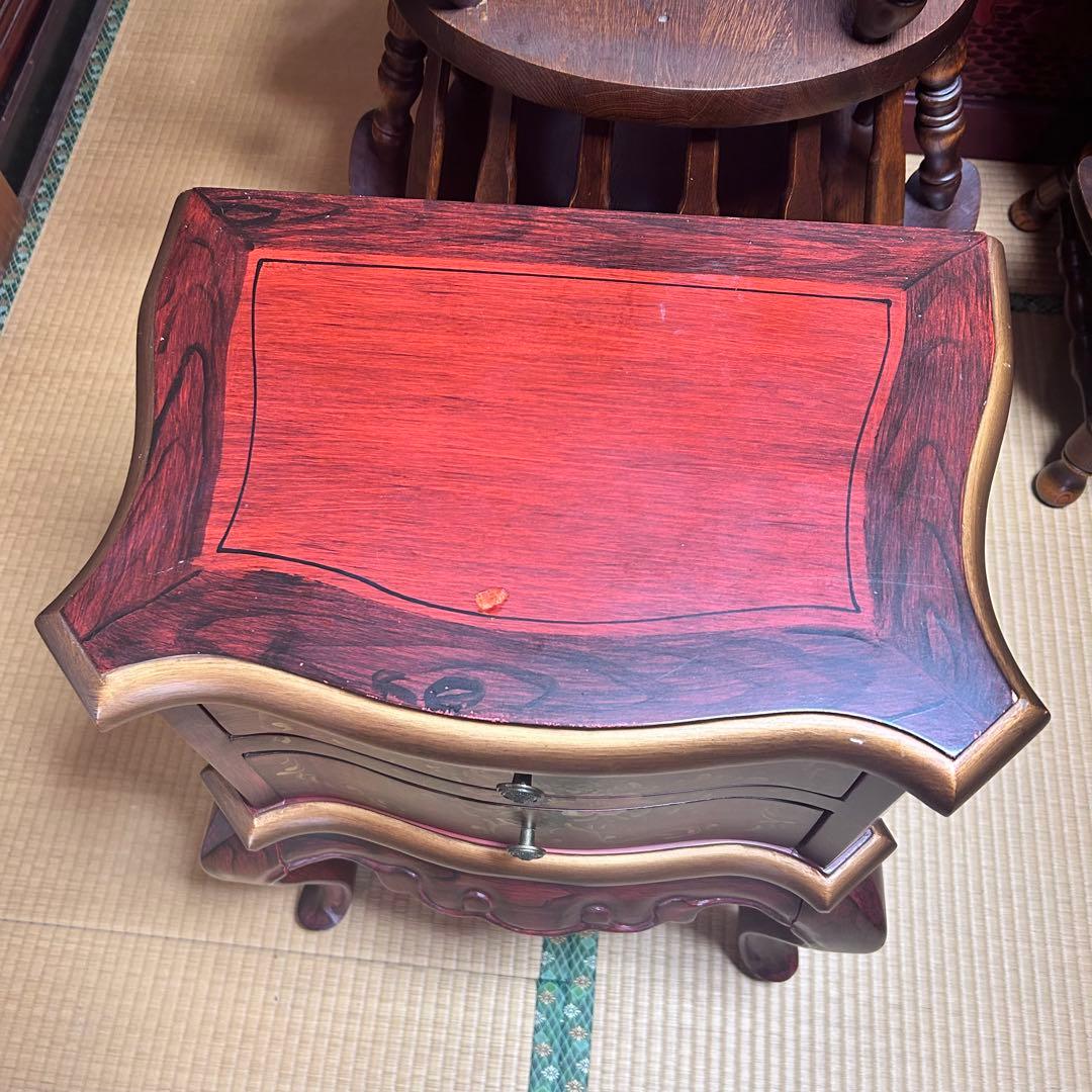 アンティーク調 ローズペイント 猫脚チェスト サイドテーブル